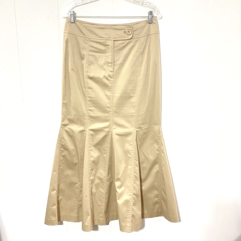Vtg 90's SPIEGEL Khaki FLARED Midi 8 Med STRETCH Cotton Skirt Long